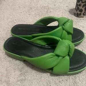 intentionally blank green leather sandals